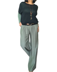 Pantalon palazzo vert olive taille élastique 30 pouces de jambe