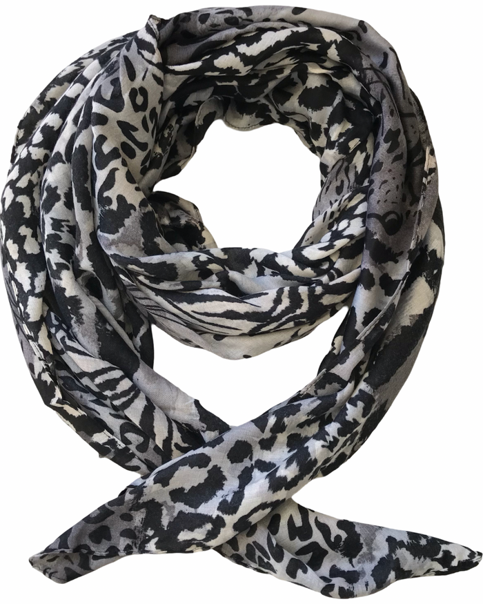 Foulard léopard gris, 100% viscose