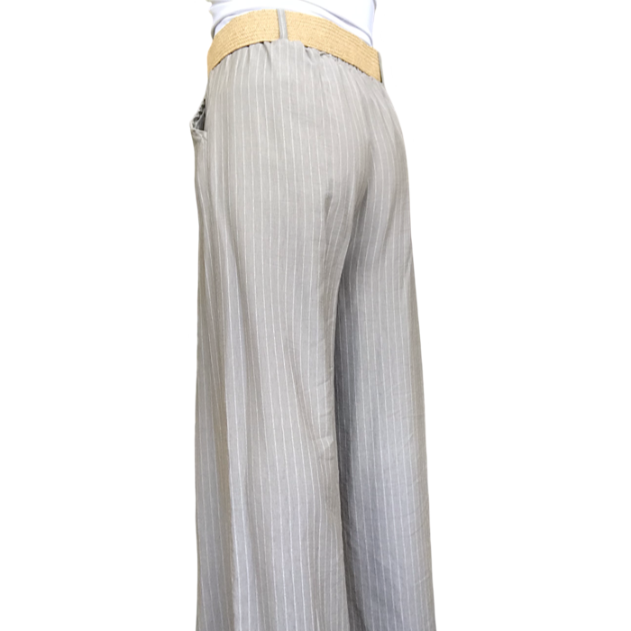 Pantalon palazzo beige à rayures blanches, taille élastique