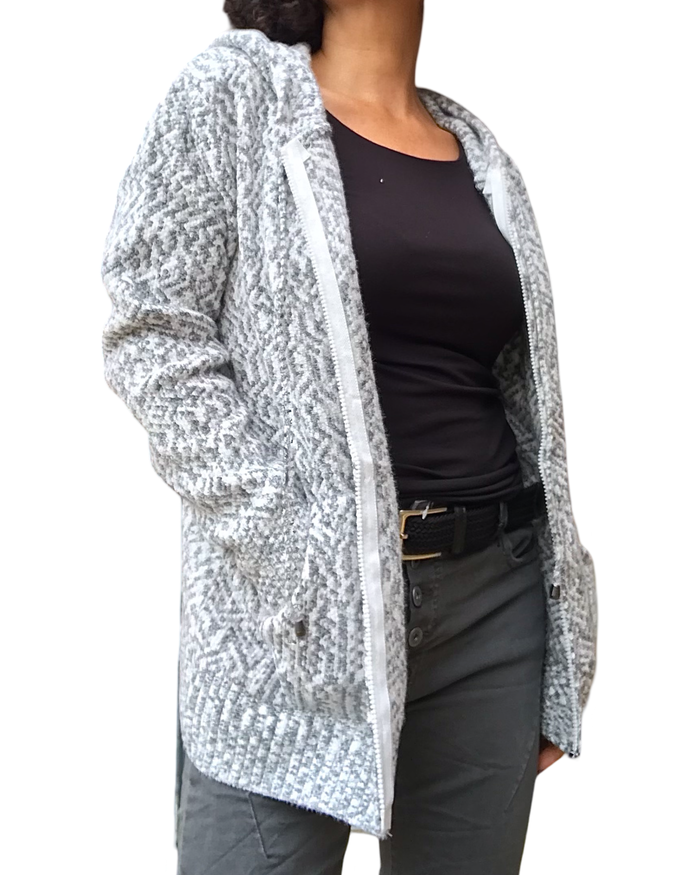 Cardigan chiné à capuchon gris