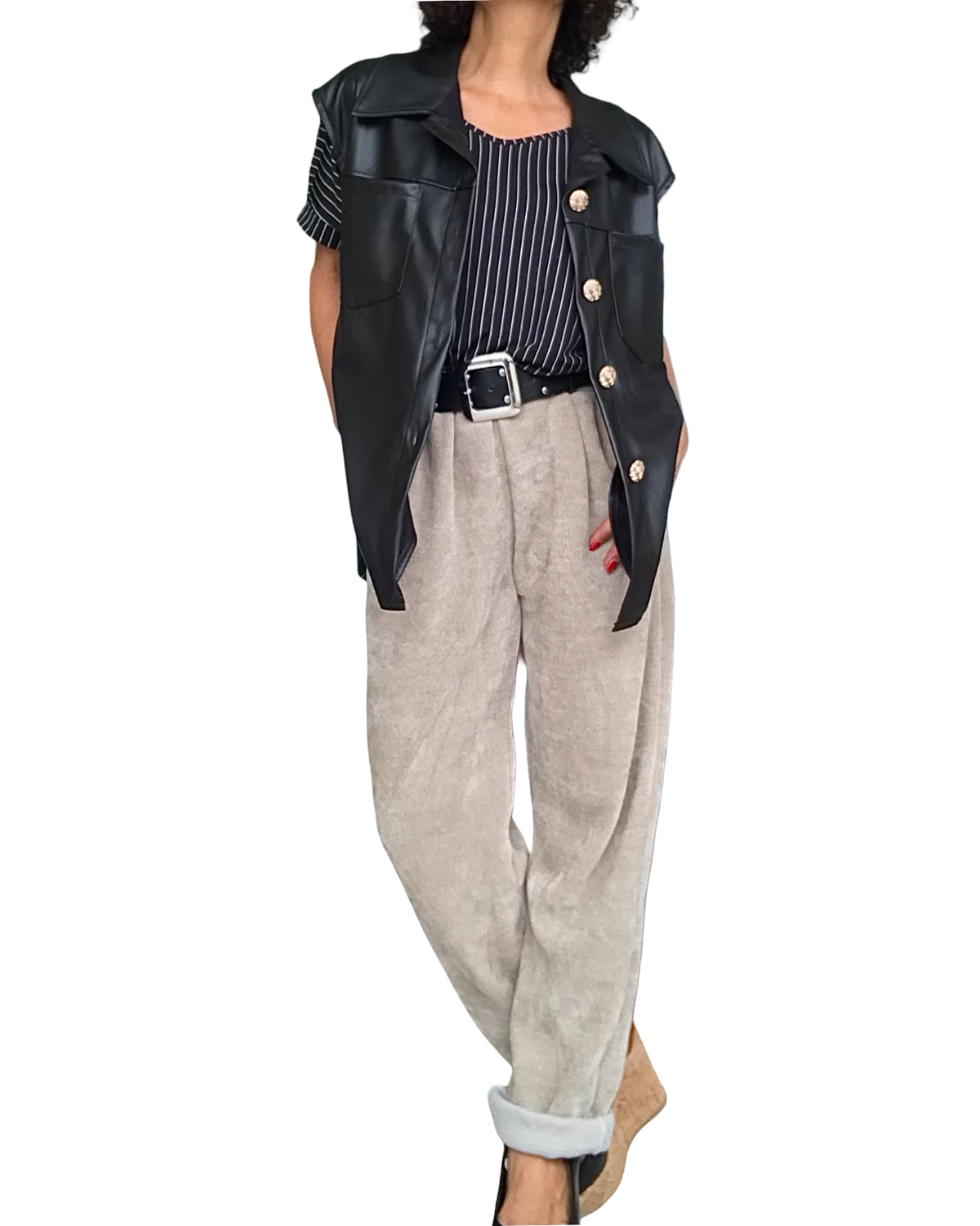 Veste noire sans manche en similicuir