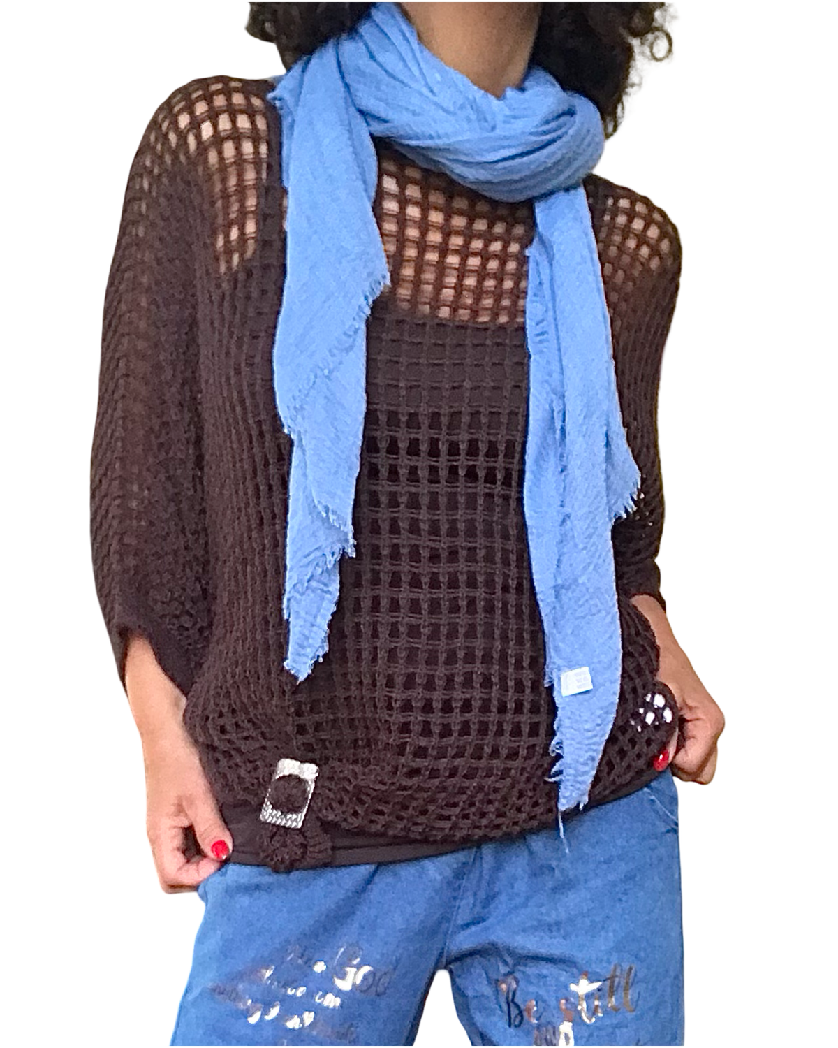 Chandail en crochet brun chocolat en grandes mailles