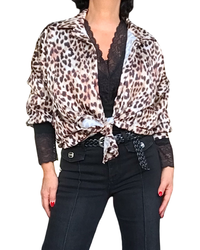 Chemise en satin léopard à manche longue
