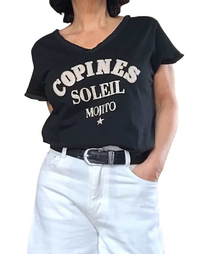 T-shirt noir « Copines Soleil Mojito» col en V