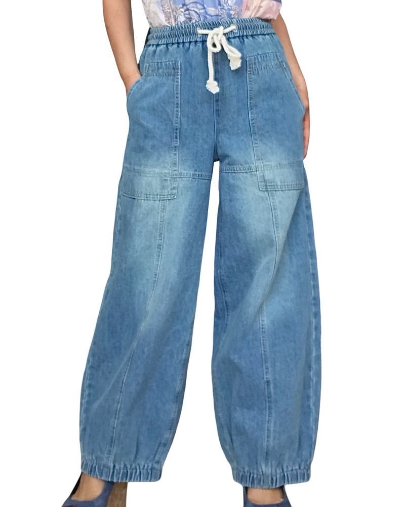 Jeans bleu clair délavé baggy 7/8