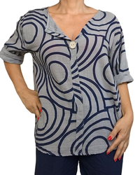 Blouse manche courte moka avec cercle bleu marin