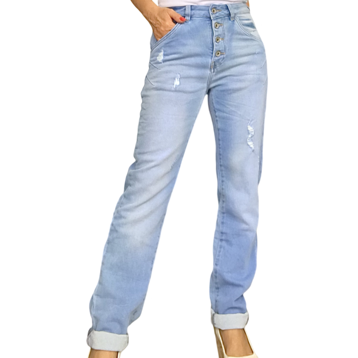 NEW - Jeans extensible bleu clair à bouton, taille régulière 30 pouces de jambe