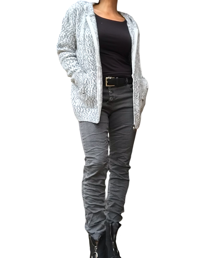 Cardigan chiné à capuchon gris avec pantalon gris