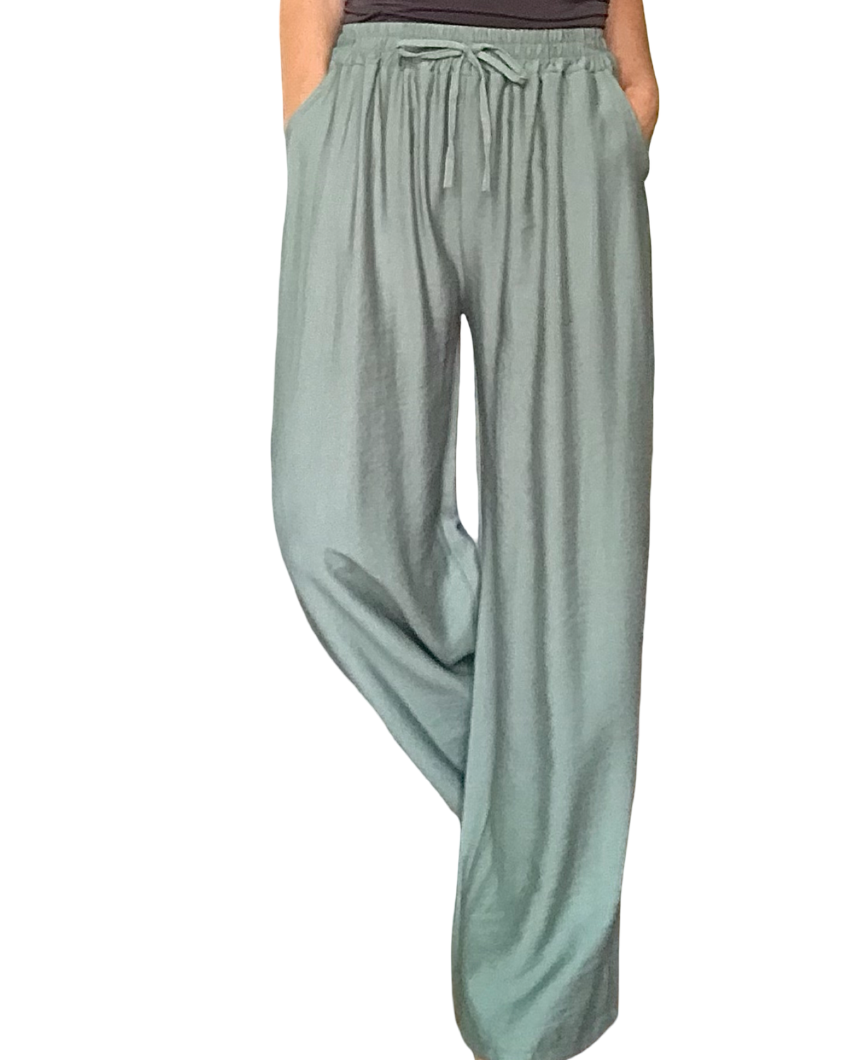 Pantalon palazzo vert olive taille élastique 30 pouces de jambe