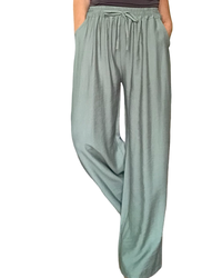 Pantalon palazzo vert olive taille élastique 30 pouces de jambe