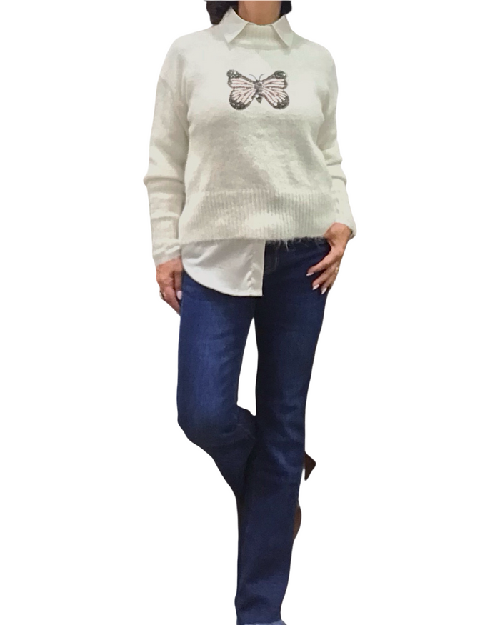 Chandail col montant off White en tricot avec un appliqué de papillon