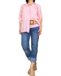 Chemise rose saumon 3/4 avec dentelle chic