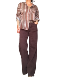 Chemise brune à rayures verticales, manche 3/4 en voile