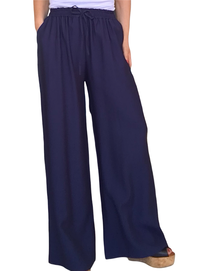 Pantalon palazzo bleu marin taille élastique 30 pouces de jambe