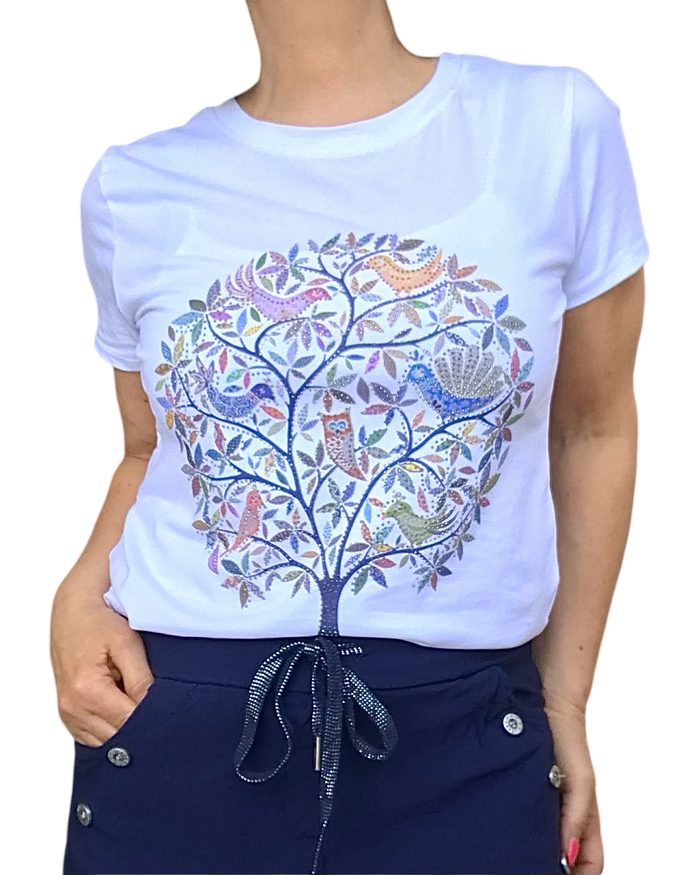 T-shirt arbre de vie blanc scintillant & léger