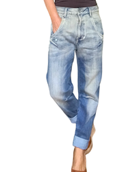 Jeans boyfriend bleu foncé délavé beige