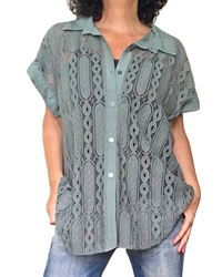 Chemise en dentelle kaki manche courte