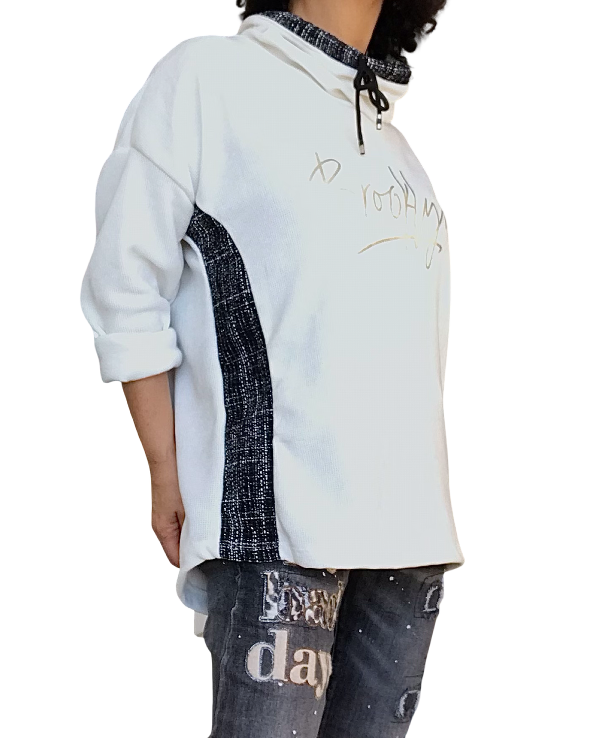 Chandail col cheminé en velours crème