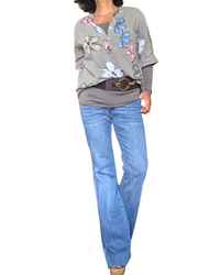 Blouse moka grosses fleurs bleu, rose, kaki et blanche