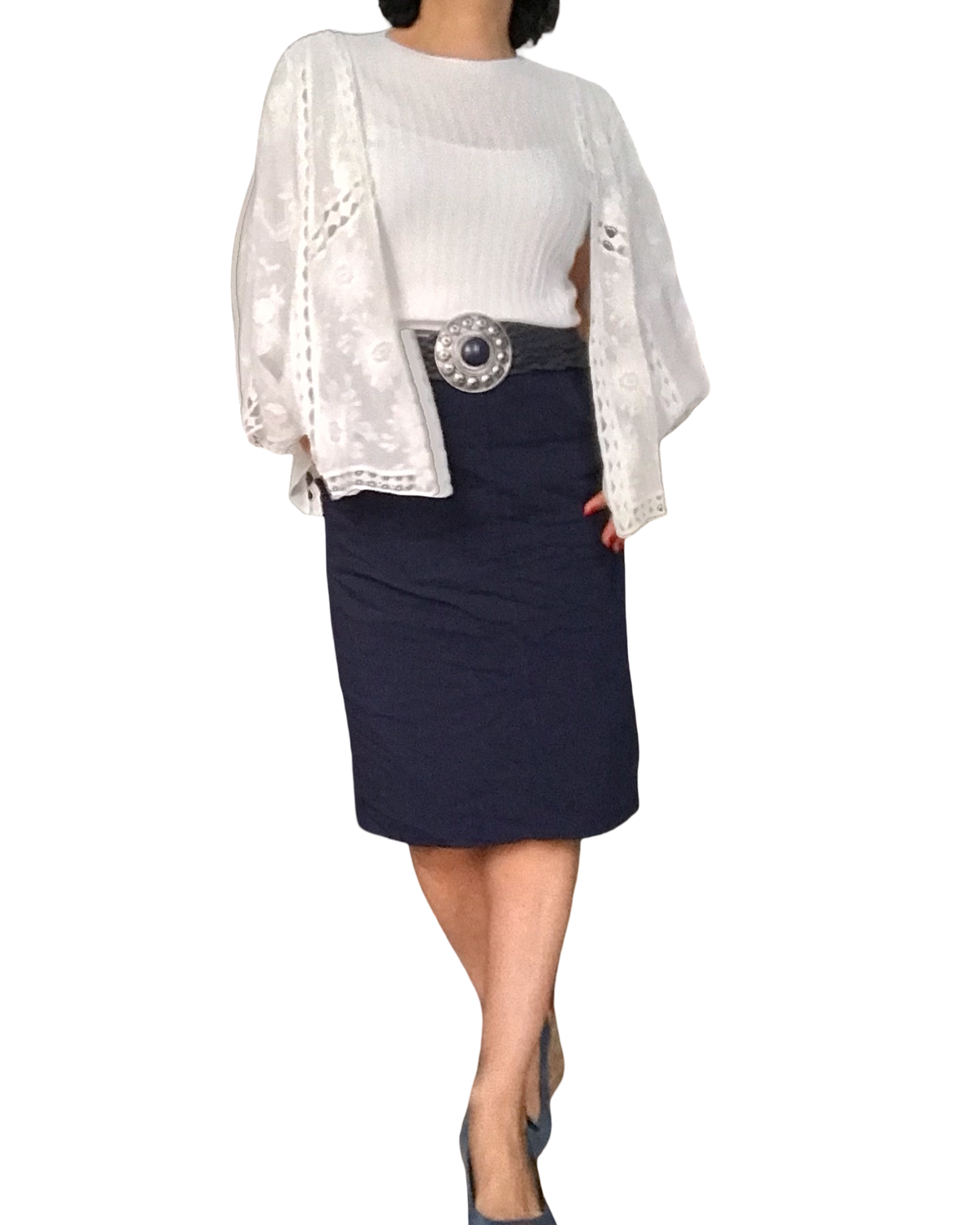 Jupe marine froissée taille élastique avec cordon