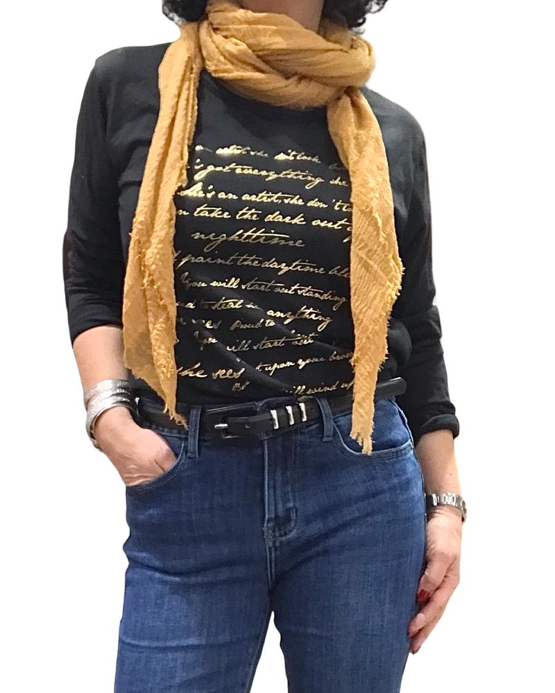 T-shirt manche longue noir avec écritures dorées