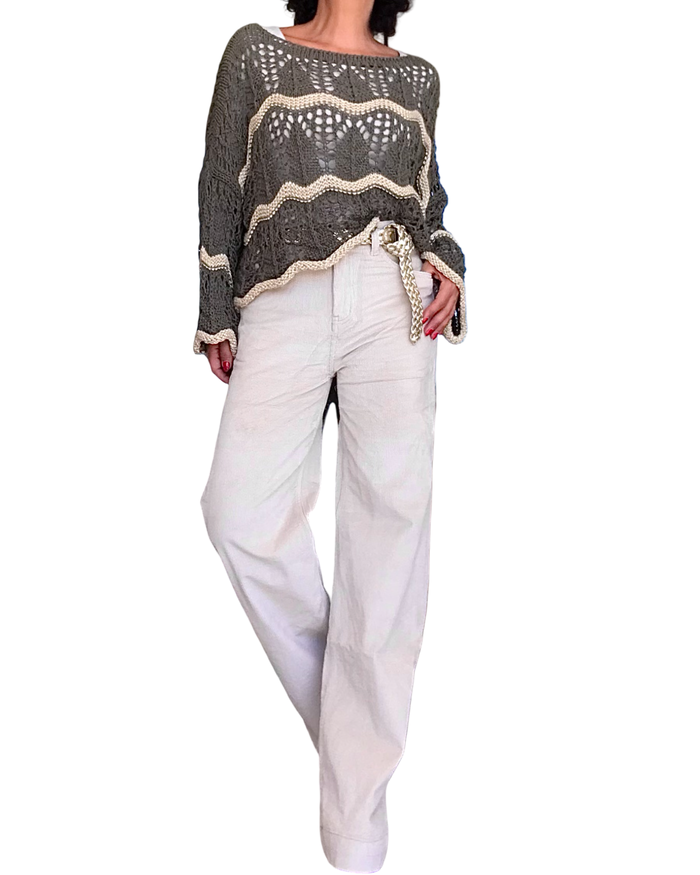 Pantalon en velours côtelé beige clair jambe droite