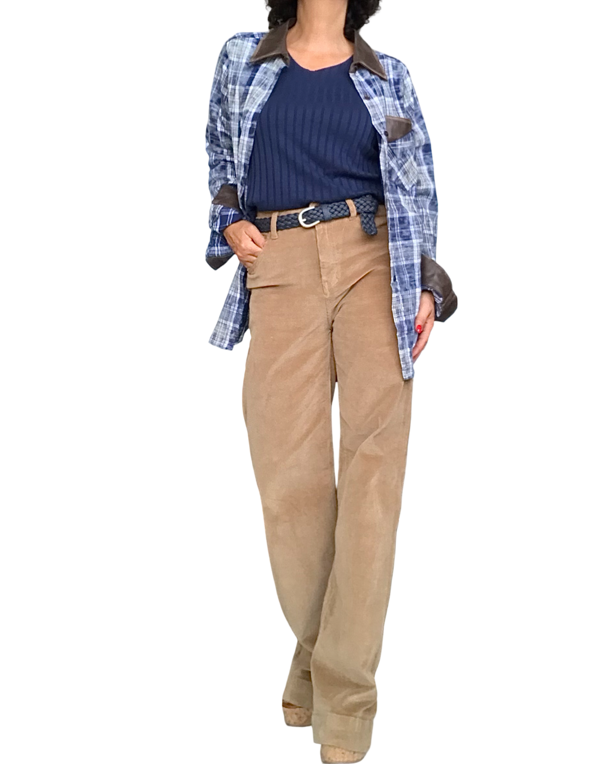 Pantalon en velours côtelé camel jambe droite