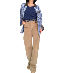 Pantalon en velours côtelé camel jambe droite