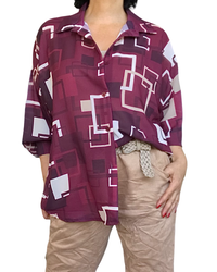 Chemise bourgogne à carreaux beige, crème et noir manche longue