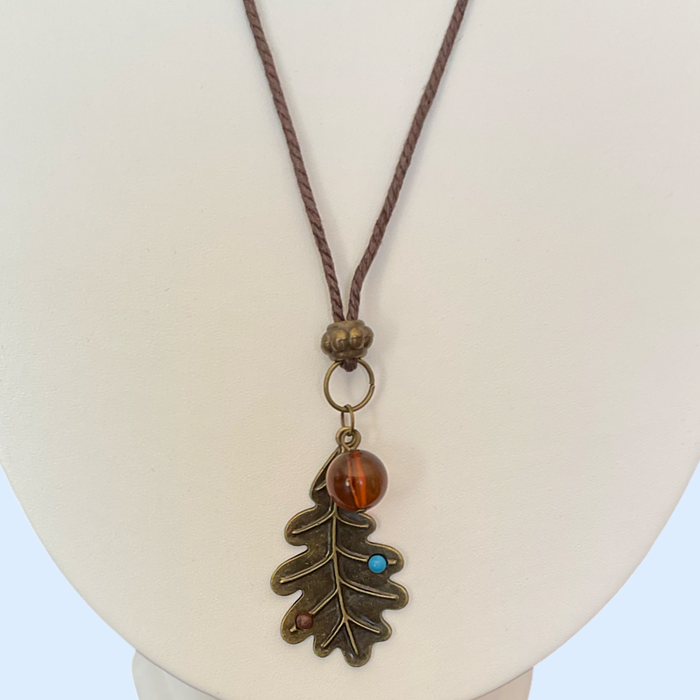 Jewelry | Long necklace with bronze leaf pendant