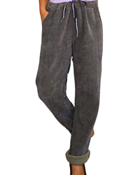 Pantalon kaki en corderoy à taille élastique avec cordon