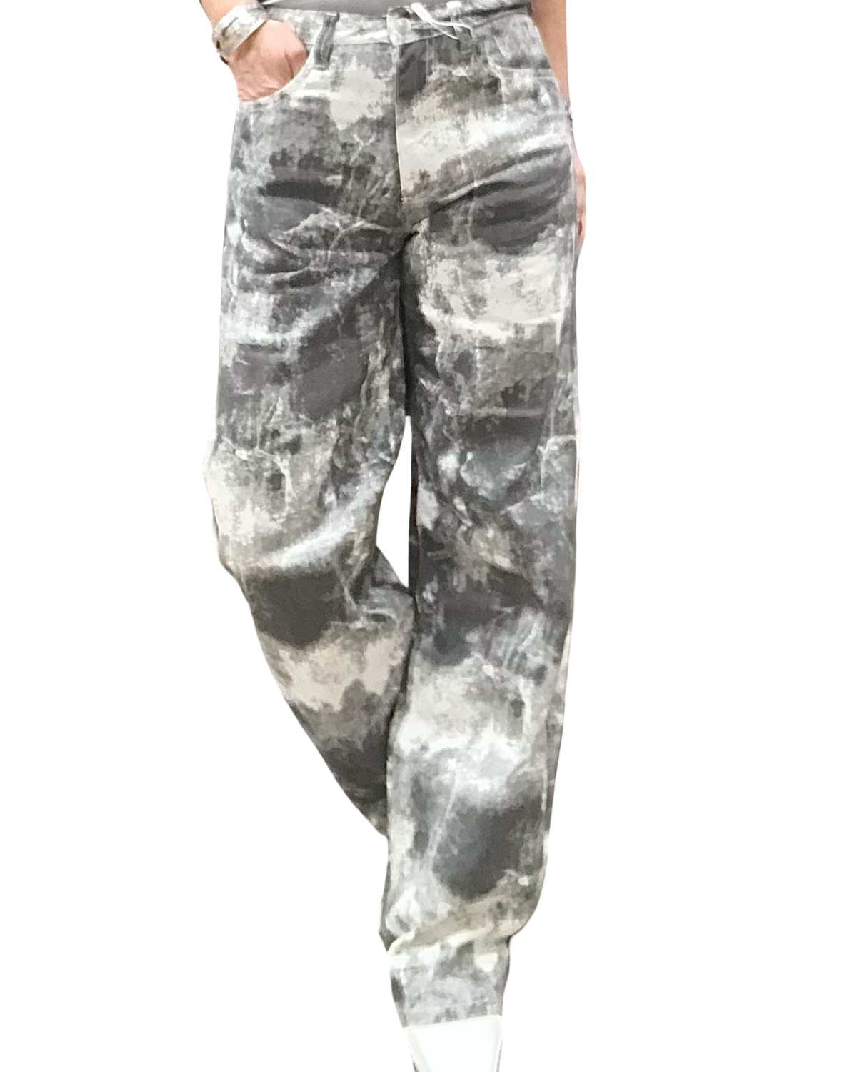 Pantalon marbré charcoal et blanc cassé jambe droite 32 pouces de jambe