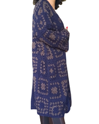 Cardigan long en crochet marine et brun