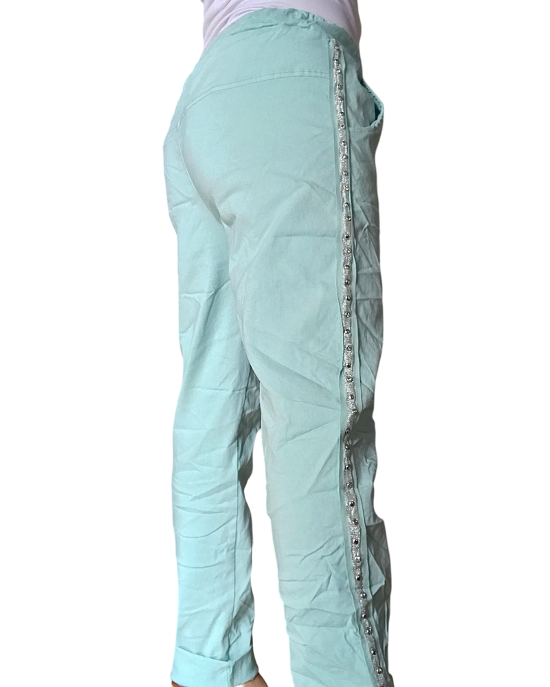 Pantalon aqua à taille élastique avec cordon et ruban de chaque côté de dos