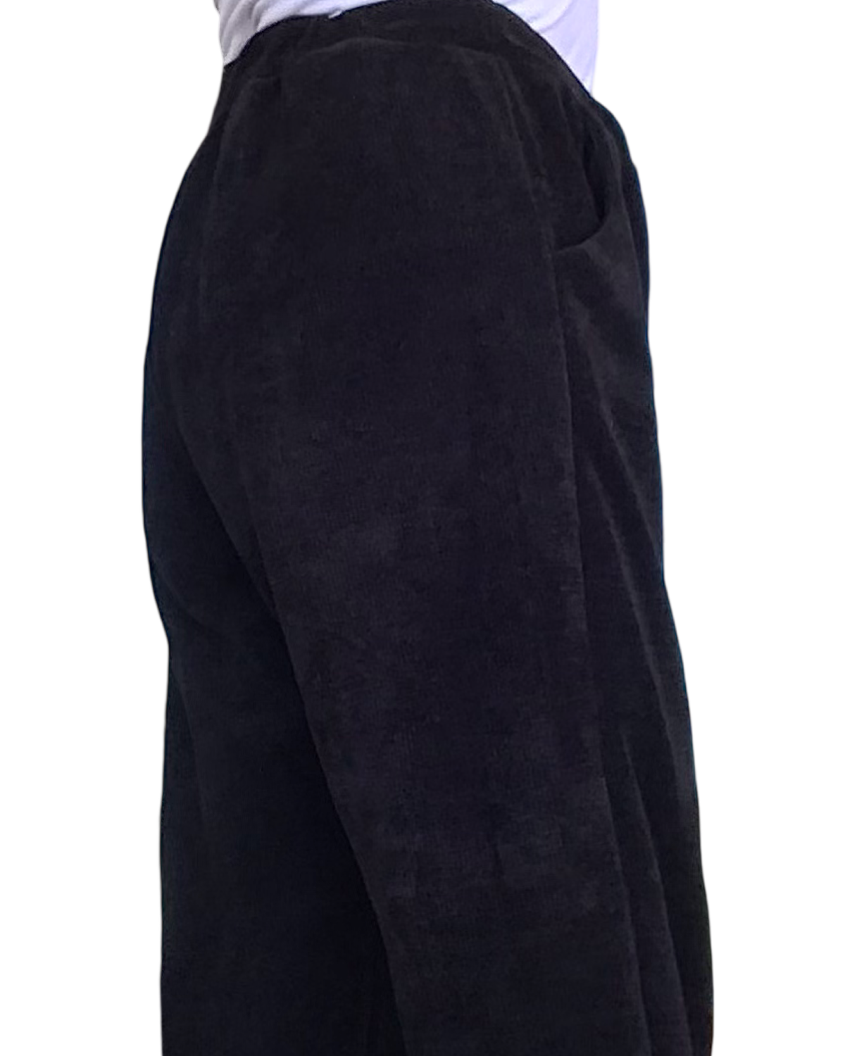 Pantalon noir en corderoy à taille élastique avec cordon