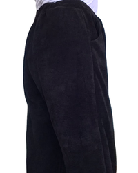 Pantalon noir en corderoy à taille élastique avec cordon