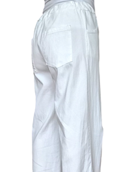 Pantalon jambe droite blanc cassé taille élastique avec cordon