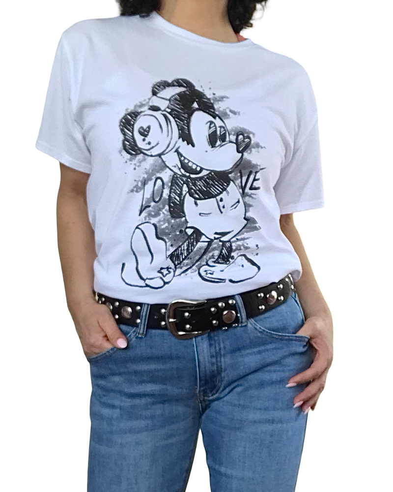 T-shirt blanc avec Mickey Mouse en noir