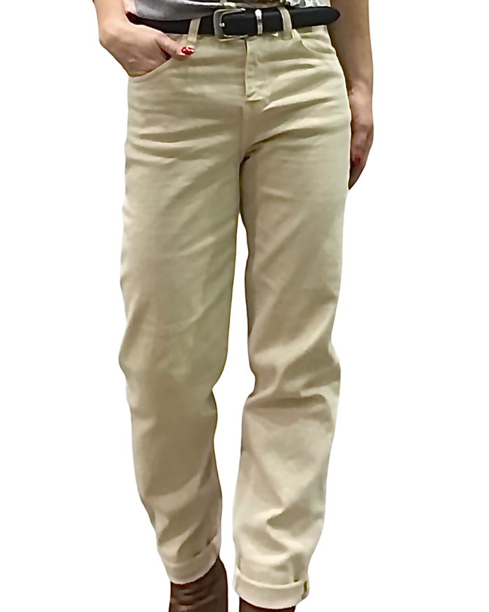 Pantalon beige extensible, jambe droite