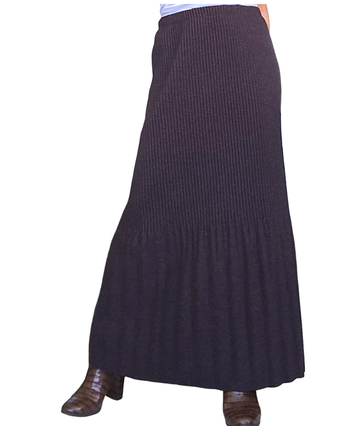 Jupe longue en tricot brun chiné