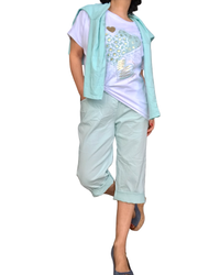 Capri aqua à taille élastique avec cordon