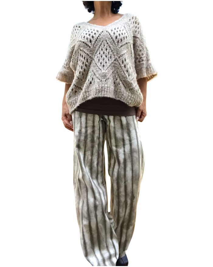 Pantalon rayé crème et moka jambe droite 32 pouces de jambe