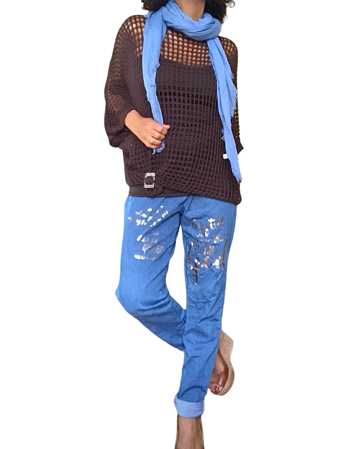 Chandail en crochet brun chocolat en grandes mailles