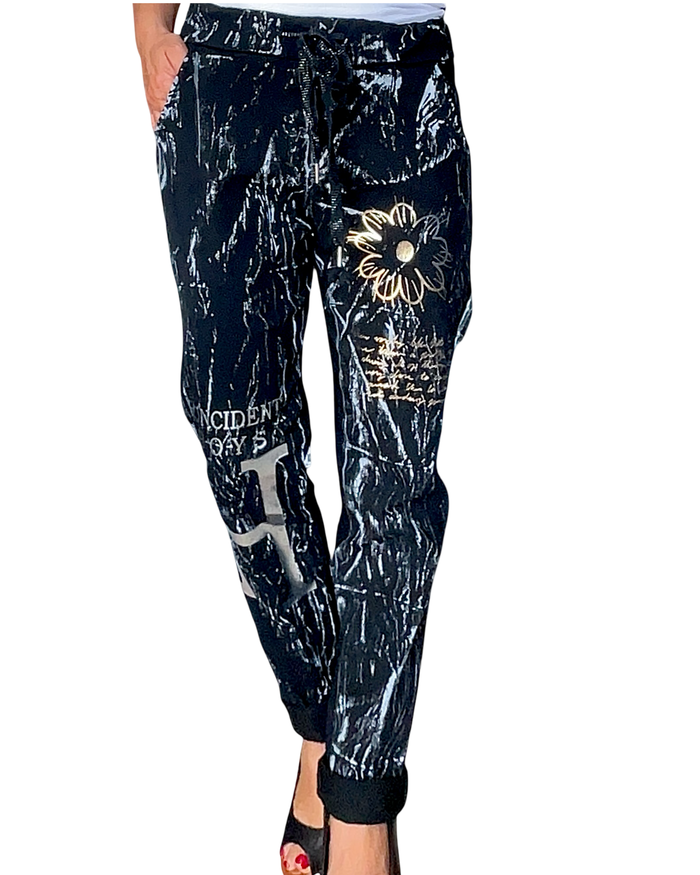 Pantalon noir funky à taille élastique avec cordon (livraison 10 septembre)