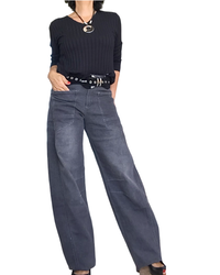 Jeans gris jambe droite avec poches appliquées devant