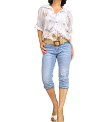 Chemise manche courte à cordon fleurs noisettes