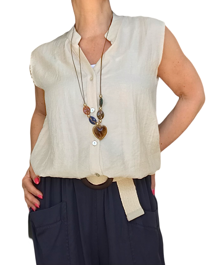 Chemise sans manche col Mao – Élégance d’été