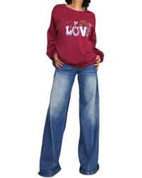 Chandail uni bourgogne col rond en jersey « Love »