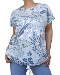 T-shirt floral bleu marine et argent stylé et doux