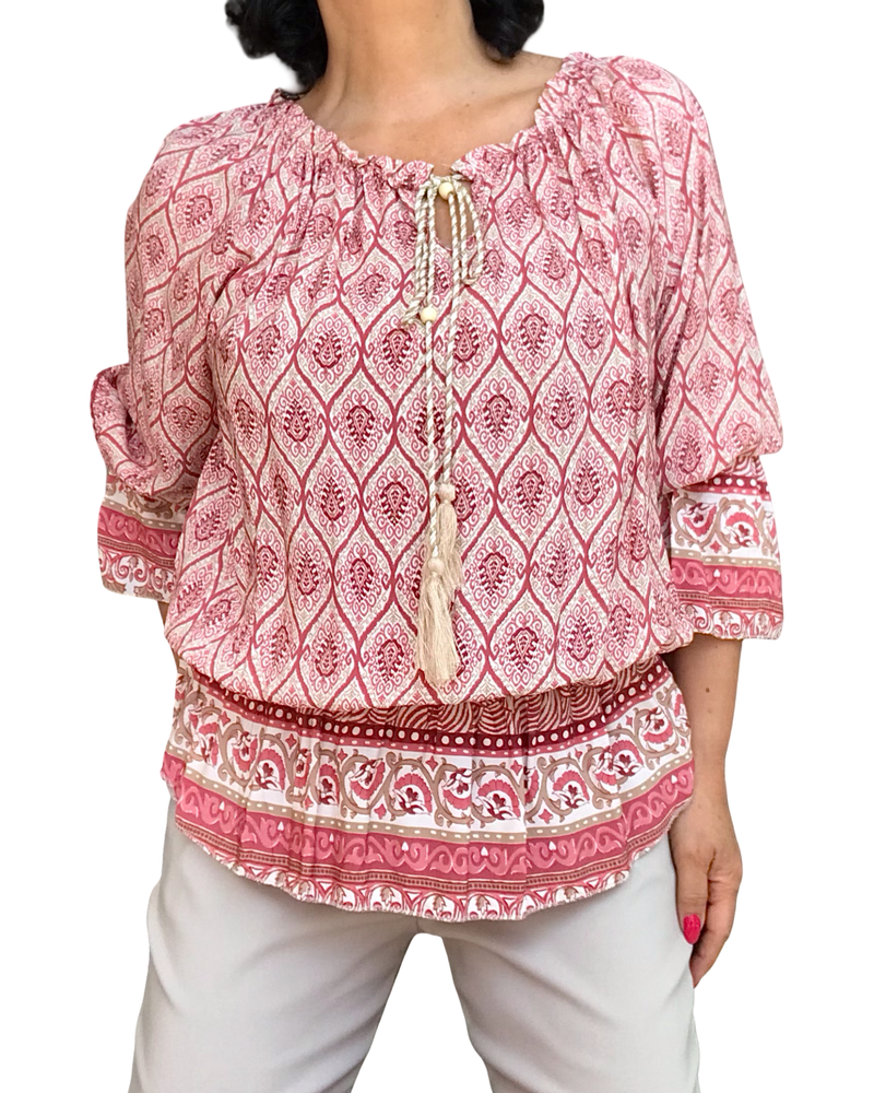 Blouse bohème tons rose bois – Légère et féminine
